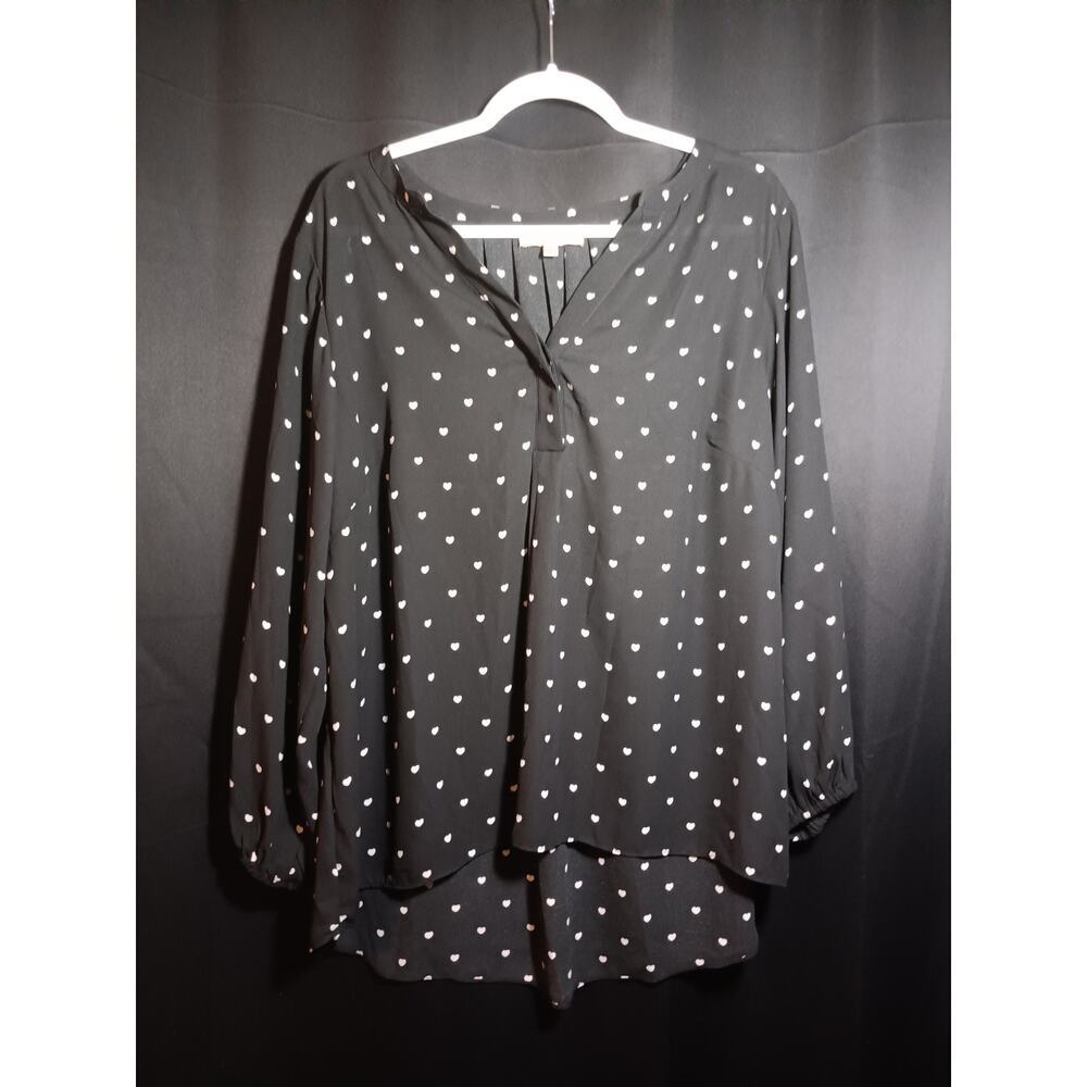 Philosophy Valentine Blouse Women’s Plus 1X Black Tunic Shirt Hearts Print Flowy